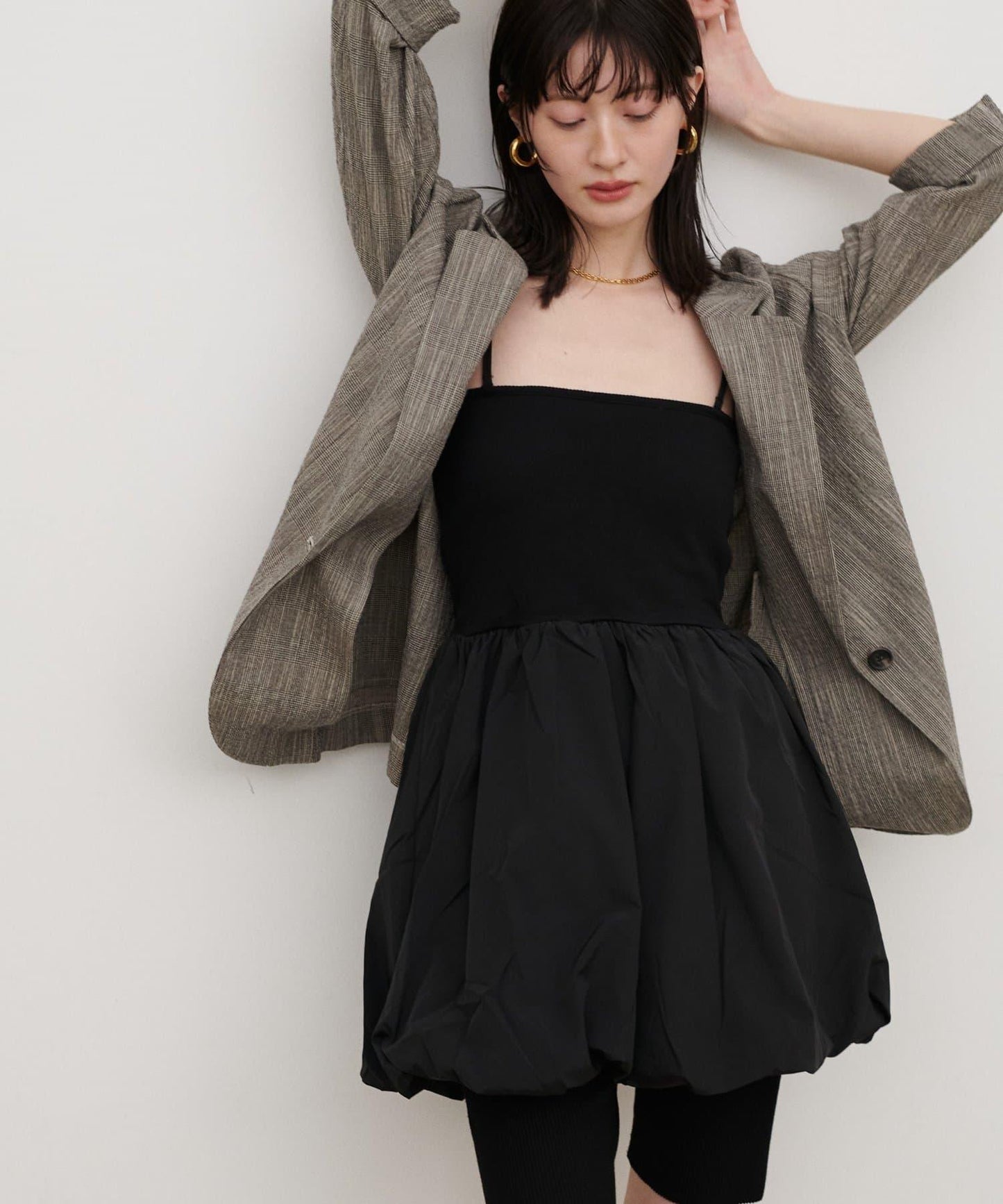 內置胸杯拼接泡泡廓形吊帶背心