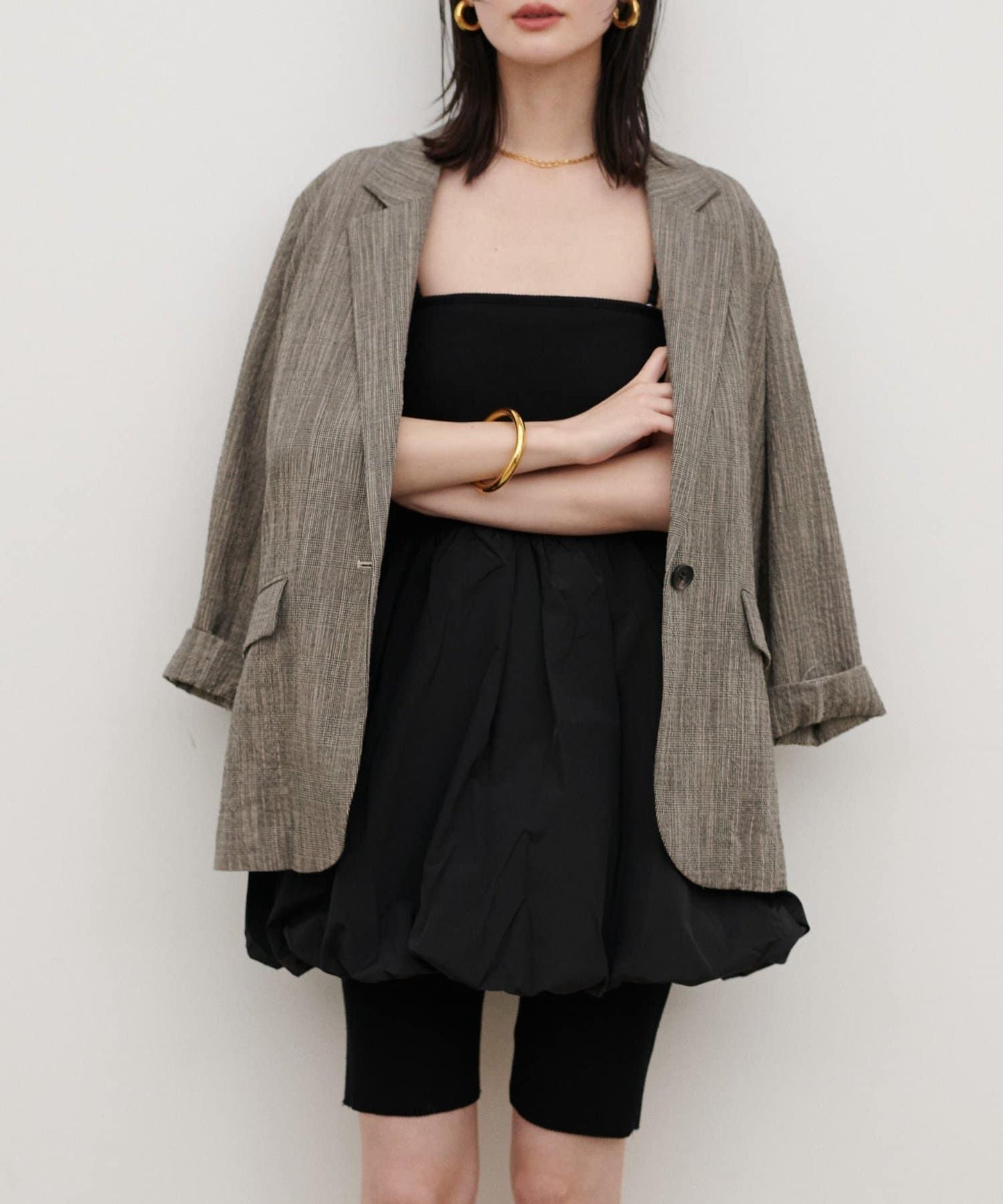 內置胸杯拼接泡泡廓形吊帶背心