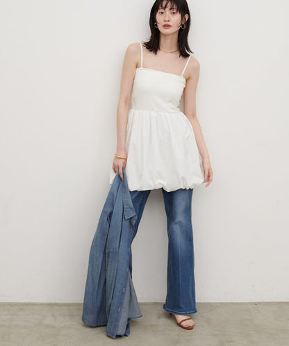 內置胸杯拼接泡泡廓形吊帶背心