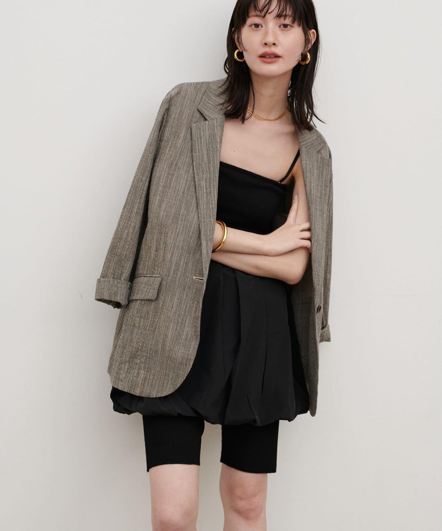 內置胸杯拼接泡泡廓形吊帶背心