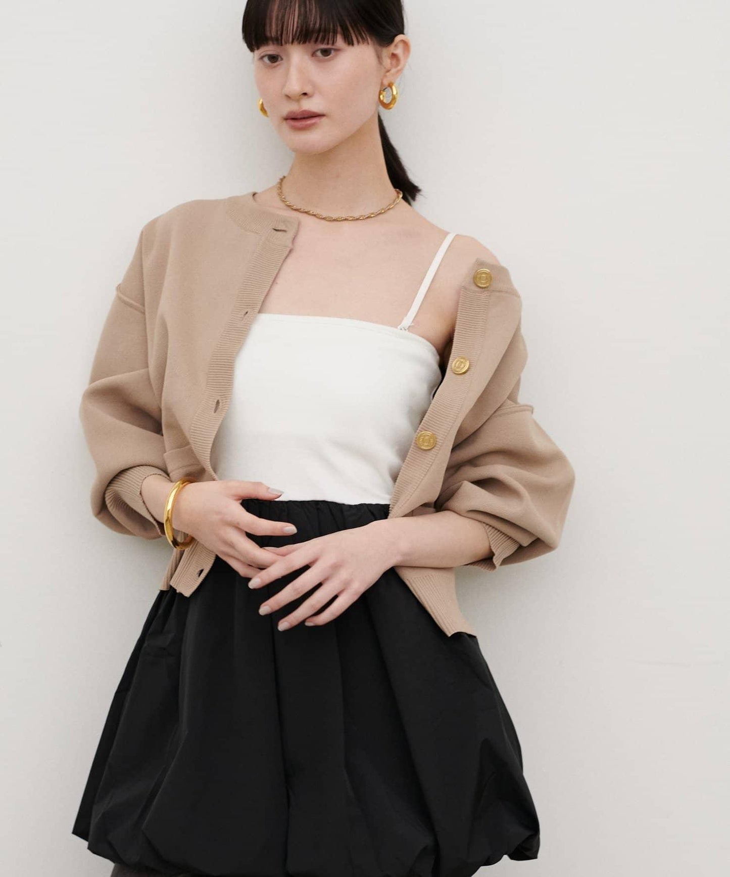 內置胸杯拼接泡泡廓形吊帶背心