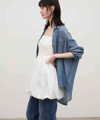 內置胸杯拼接泡泡廓形吊帶背心