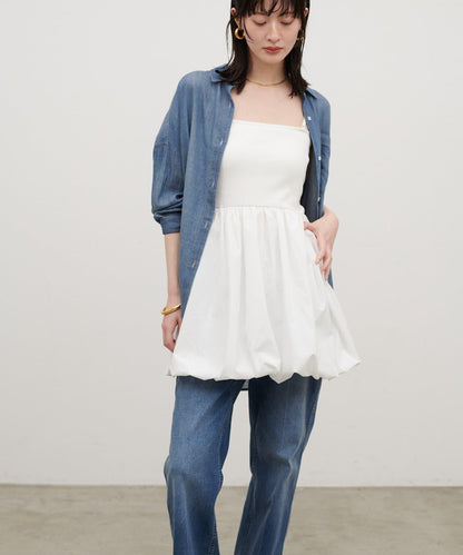 內置胸杯拼接泡泡廓形吊帶背心