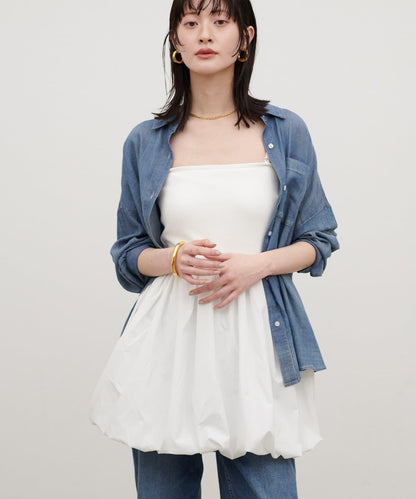 內置胸杯拼接泡泡廓形吊帶背心