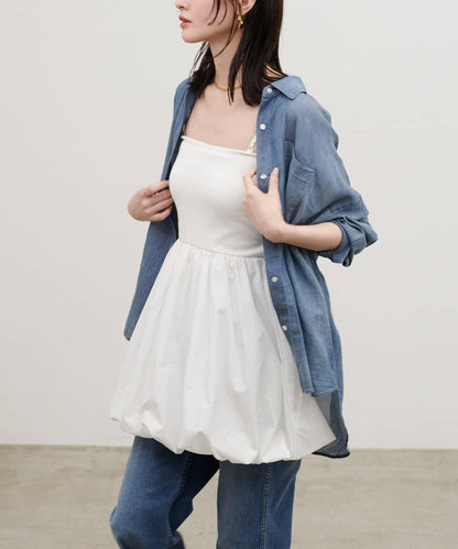 內置胸杯拼接泡泡廓形吊帶背心