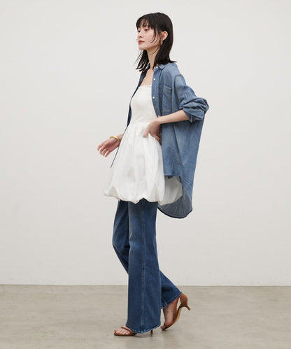 內置胸杯拼接泡泡廓形吊帶背心