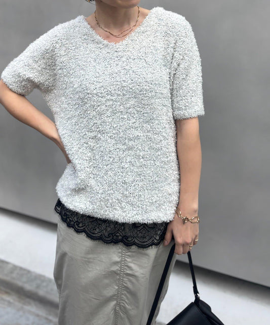 絲帶紗蝙蝠袖夏季針織上衣