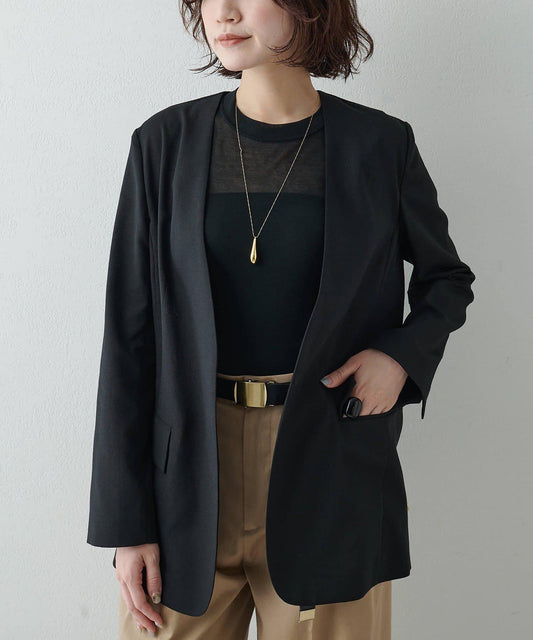 輕薄透視無領設計夾克
