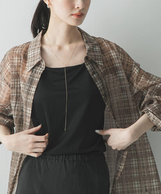輕薄透感 寬鬆 格紋 襯衫