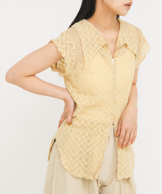 法式短袖 蕾絲襯衫