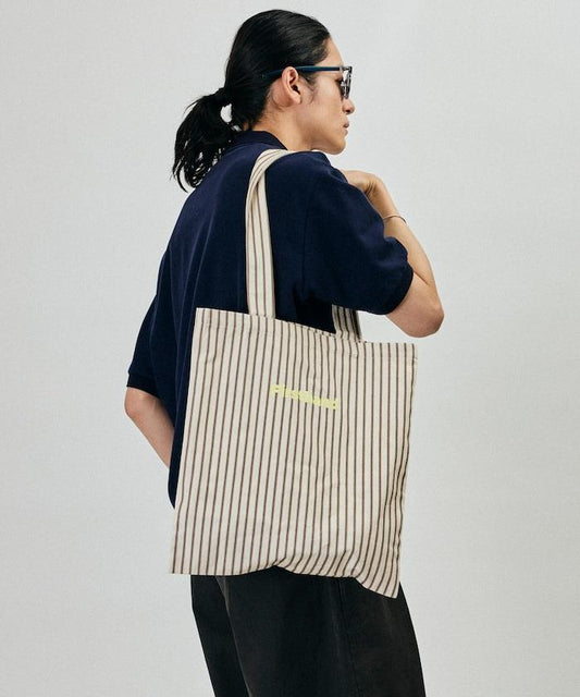 條紋印花帆布托特包