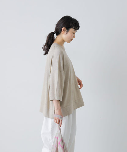 亞麻半袖圓領針織上衣