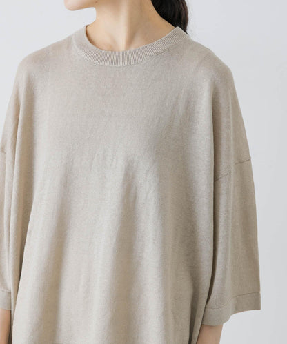 亞麻半袖圓領針織上衣