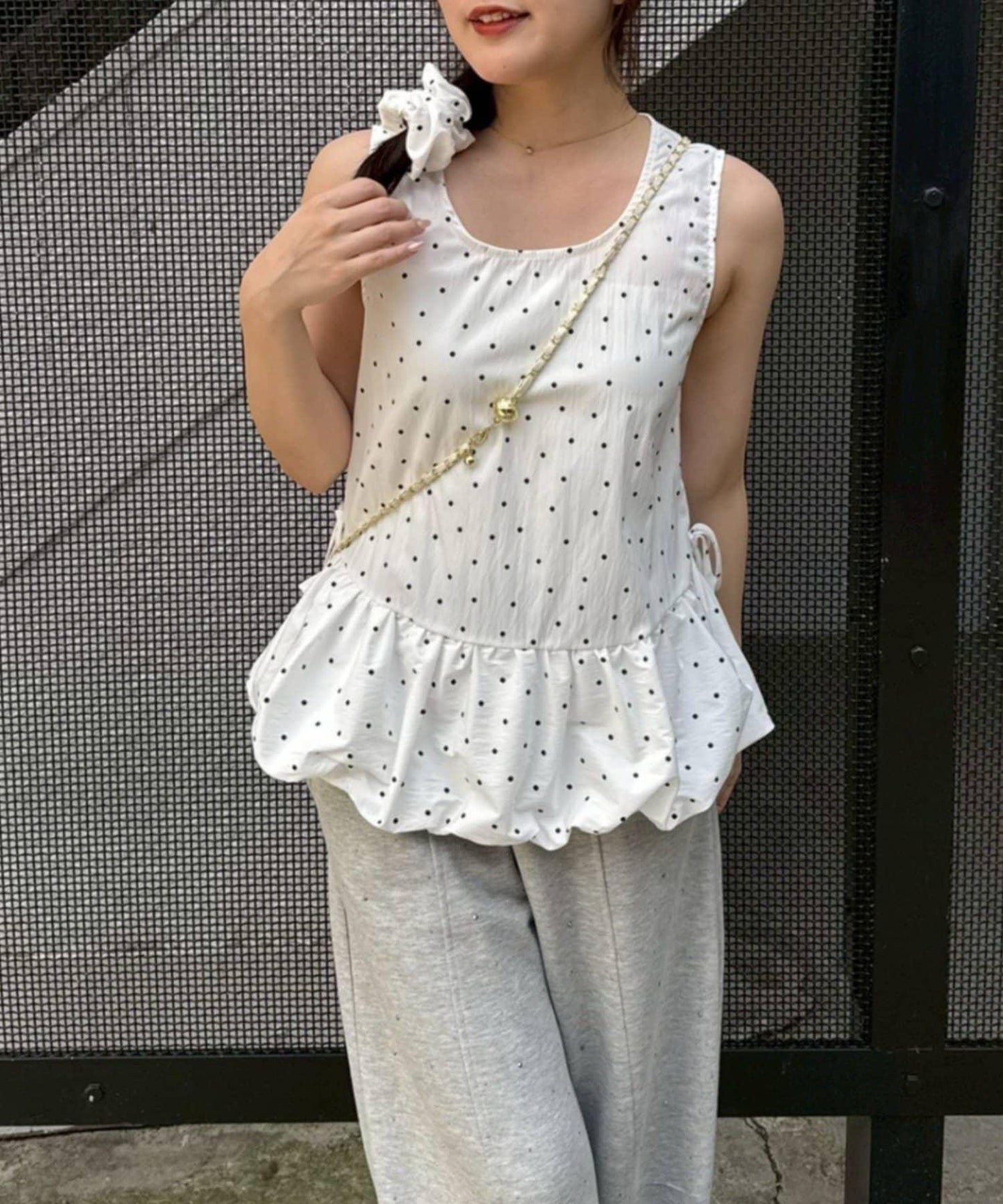 continuer 拼接設計 附髮圈 長款上衣