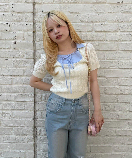 潮流感麻花拼接針織衫