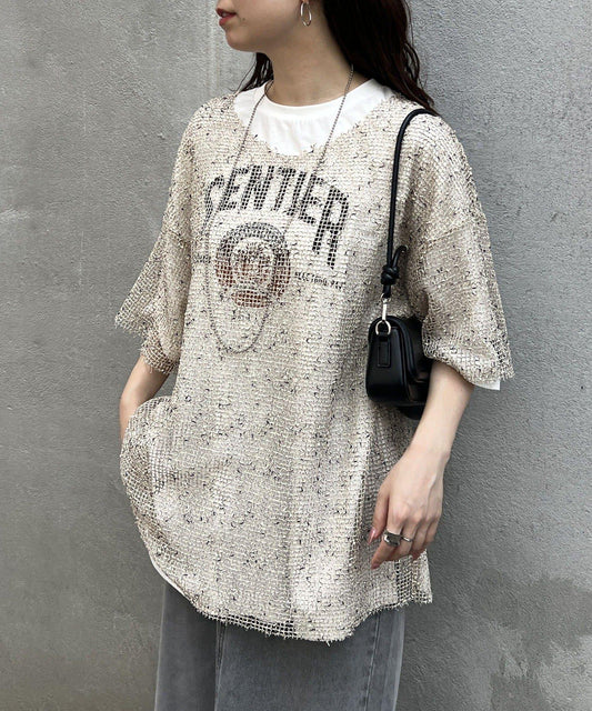 NUNIFE 混色網眼套頭上衣