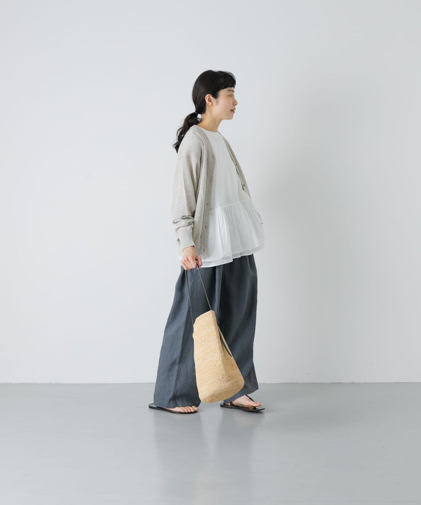 V領 亞麻棉 針織開衫