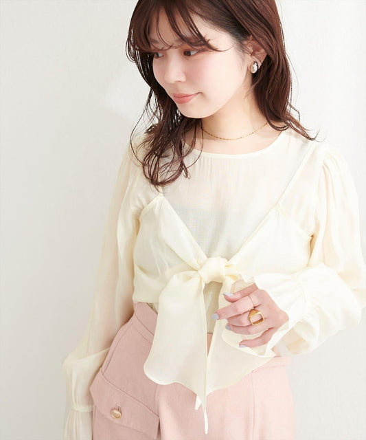 natural couture 蝴蝶結馬甲背心+襯衫套裝
