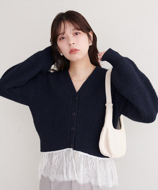 natural couture 下襬蕾絲 針織開衫