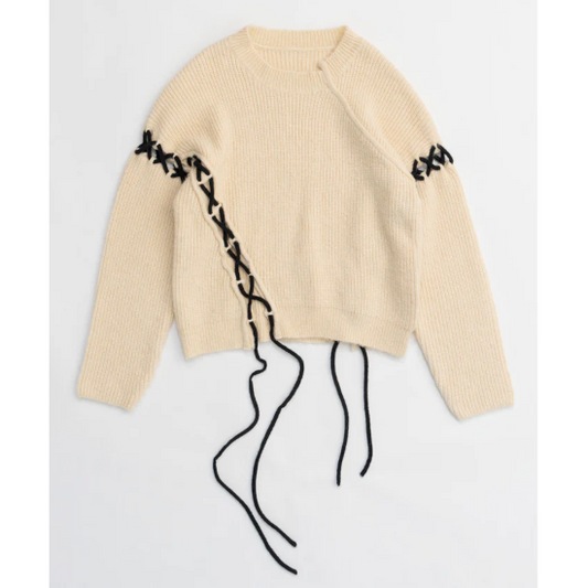 MAISON SPECIAL 【メゾンスペシャル】 Lace Up Knit Tops OFF WHITE (21242365711) (21242365711)