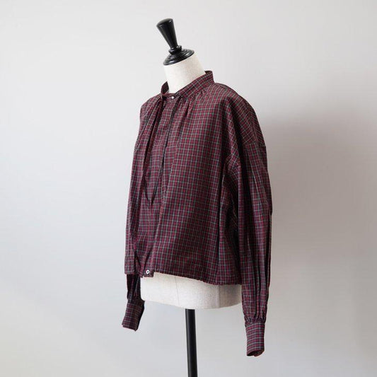MANON (マノン) | TUCK SLEEVE CHECK RIBBON BLOUSE (red) | トップス  ブラウス チェック お灑落 (mnn-sh-271)