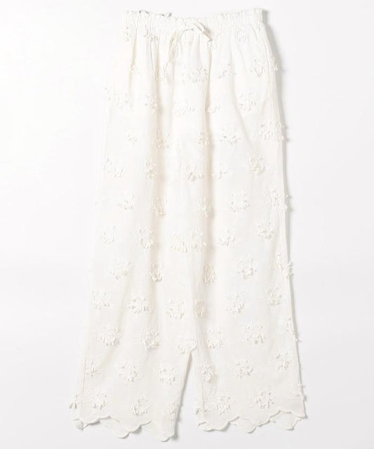 sheer cotton 3D embroidery easy 休閒褲