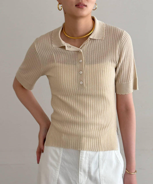 Loungedress 透視羅紋Polo針織衫