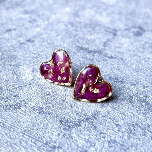 金屬アレルギー対応《葉重》花びらと金箔のハートピアス (Willija-032RS)