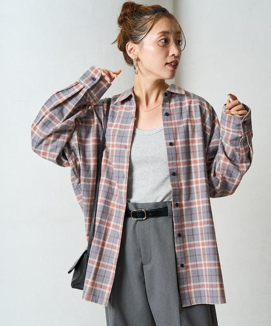 格紋法蘭絨寬鬆襯衫【限定販售】