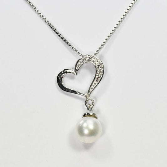 花珠真珠 6mm珠 ダイヤモンド0.05ct ハート＆パールネックレス アコヤ本真珠 (MSP-0046)