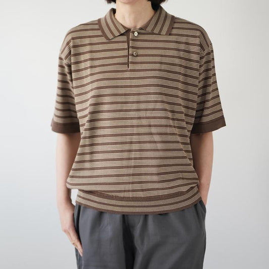 MANUAL ALPHABET (マニュアルアルファベット) | COMPACT TWIST BORDER KNIT POLO (walnut) | トップス  シャツ (ma-k-042)