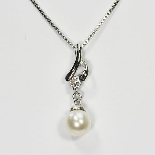 花珠真珠 6mm珠 ダイヤモンド0.1ct シンプル＆パールネックレス アコヤ本真珠 (MSP-0043)