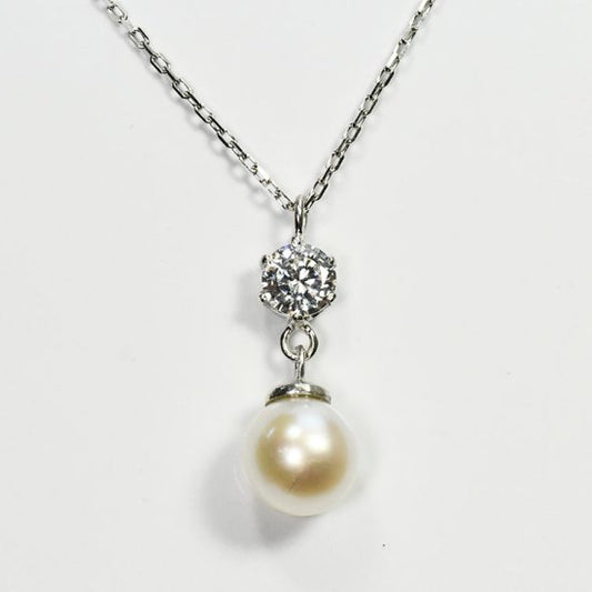 花珠真珠 6mm珠 ダイヤモンド0.2ct スタッド＆パールネックレス アコヤ本真珠 (MSP-0032)