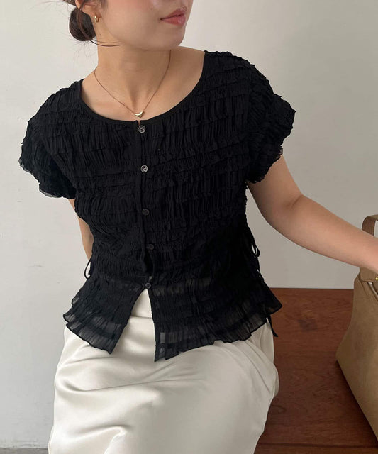 Side Ribbon Shirring Blouse