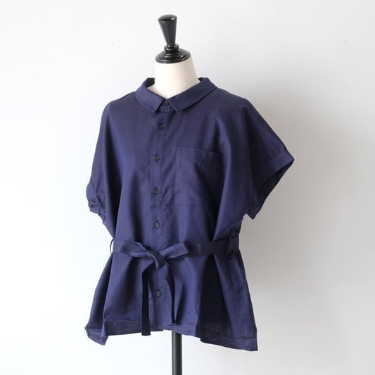 NARU (ナル) | 綿麻ツイルシャンブレー サファリシャツ (navy) | トップス シャツ シンプル  お灑落 (658910)