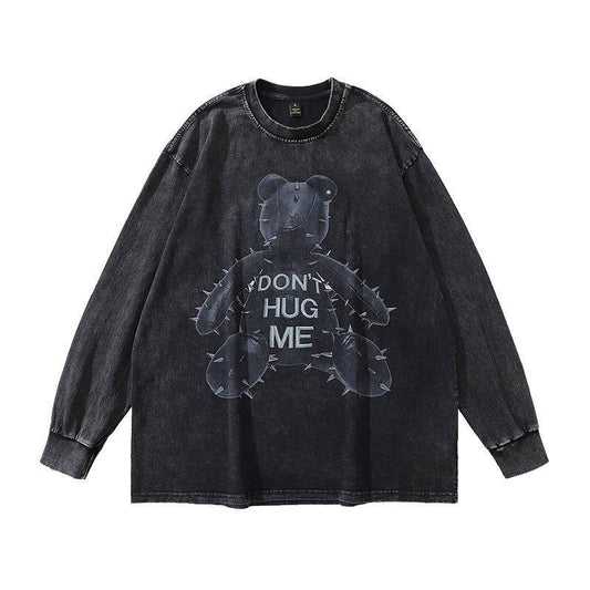 Spike Teddy 水洗工藝 男女同款 長袖T恤 黑色 (CT7573)