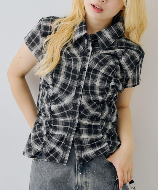 【continuer】Waist-slimming gathered blouse