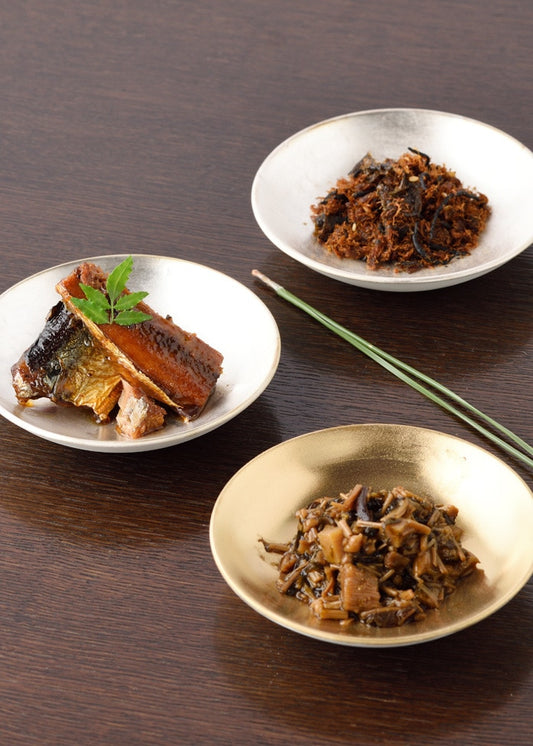 【下鴨茶寮】[のまえ] 山海の幸（なめ茸海苔・とろさんま蒲焼き・焼き鯖ひじき）