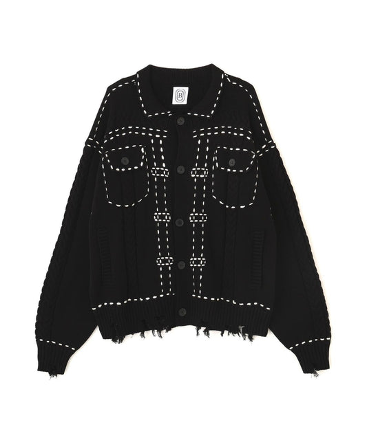 B omnivore/ビーオムニボー HANDSTITCH CABLE KNIT JKT 手工縫線麻花針織夾克
