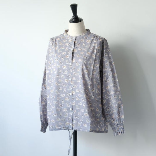 sosotto (ソソット) | LIBERTYPRINT裾ドロストブラウス (gray) |   トップス ブラウス お灑落 (42412941gr)