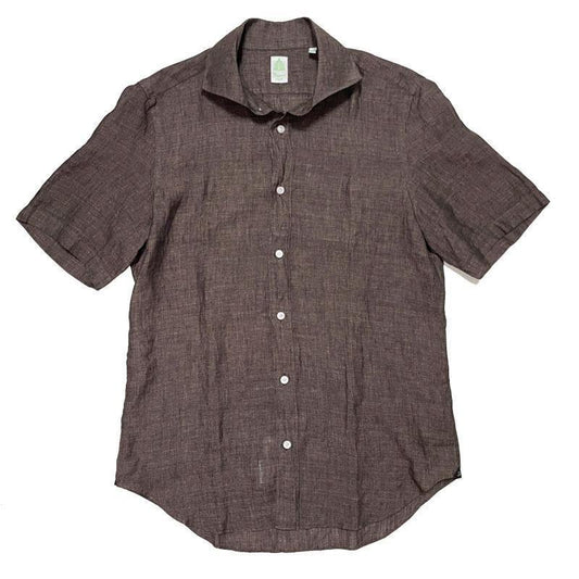 Finamore フィナモレ メンズ PANTELLERIA GIGLIO6 パンテッレリア C0650 ワンピースカラー リネン 半袖シャツ ブラウン (PANTELLERIA-GIGLIO6-C0650)