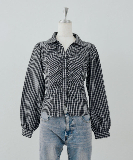 [@_puni.moe企画] Gathered Back Lace-up Blouse
