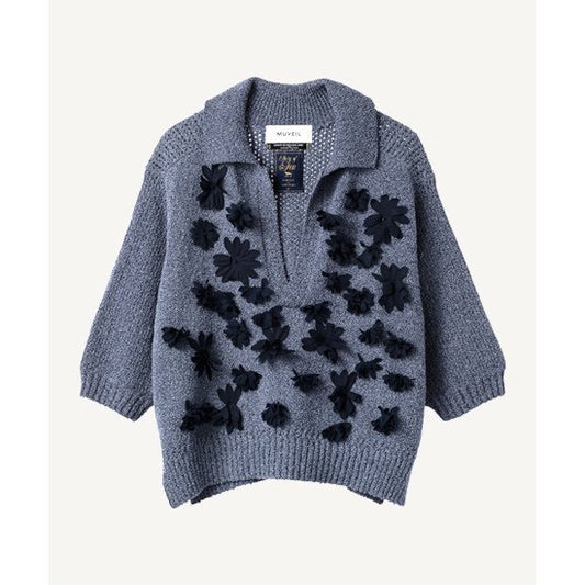 MUVEIL 【ミュベール】フラワーポロプルオーバー navy (MA241KSW004) (MA241KSW004)