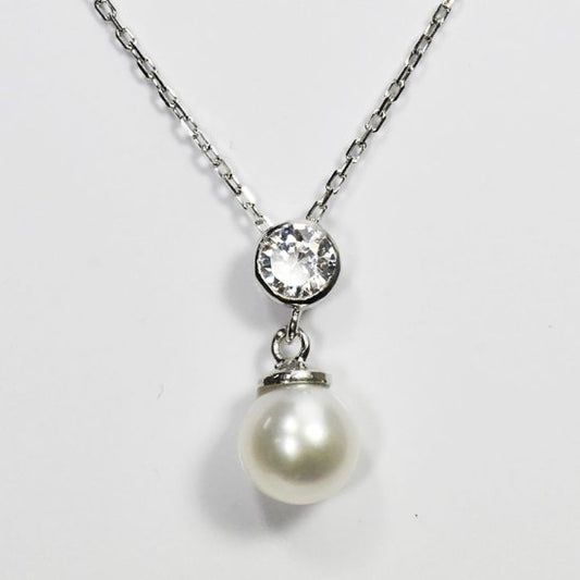 花珠真珠 6mm珠 ダイヤモンド0.2ct ベゼル＆パールネックレス アコヤ本真珠 (MSP-0029)