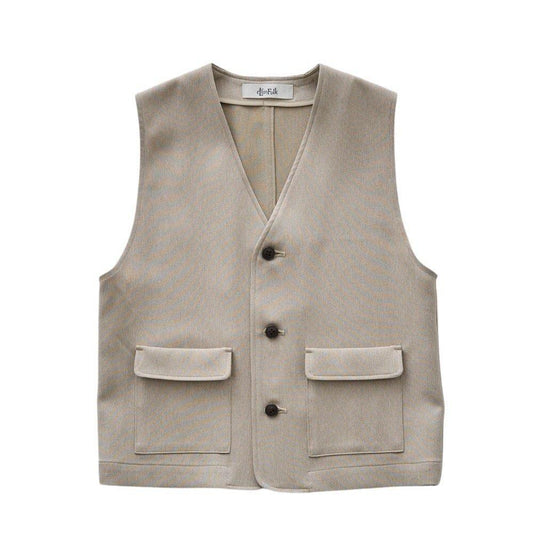 【70%off】eLfinFolk（エルフィンフォルク）／Herringbone Long Vest - sand beige (25SS-elf-251F23-sand beige)