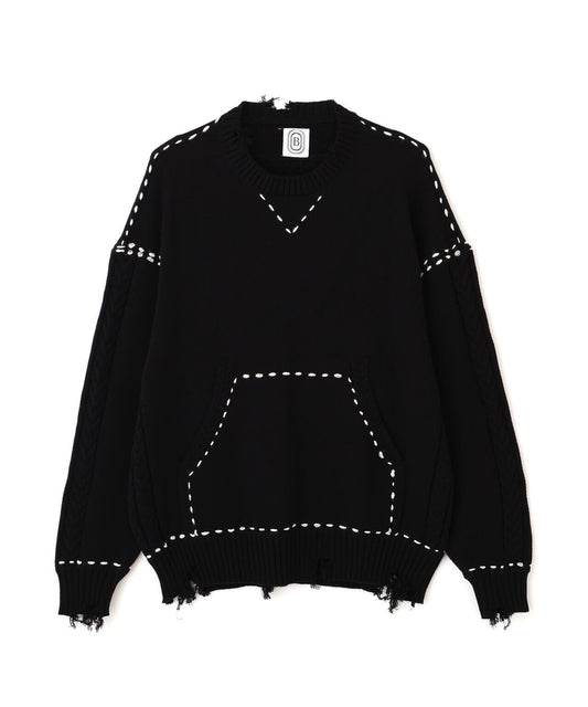 B omnivore HANDSTITCH CABLE KNIT CN 手工縫線麻花針織圓領毛衣