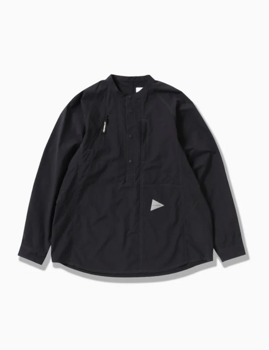 and wander - stretch rip band collar shirt (BLACK)