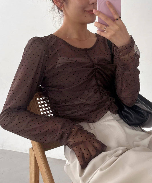 【New Colors/Brown & Gray, WEB Exclusive/Black】Flocked Dot Blouse