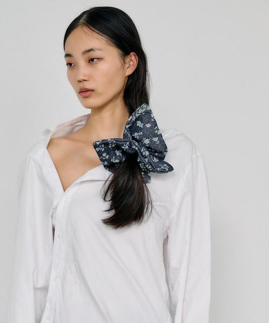 Floral Denim 方形髮圈