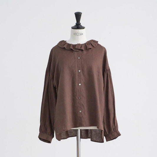 HEAVENLY (ヘブンリー) | LINEN FRILLCOLLAR BLOUSE (brown) |  トップス ブラウス (2448032)